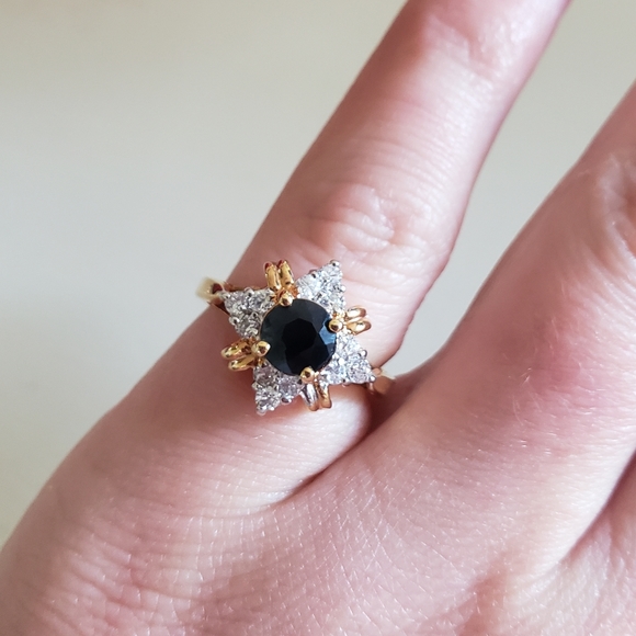 Jewelry - Costume Black Onyx and Diamond Gold Tone